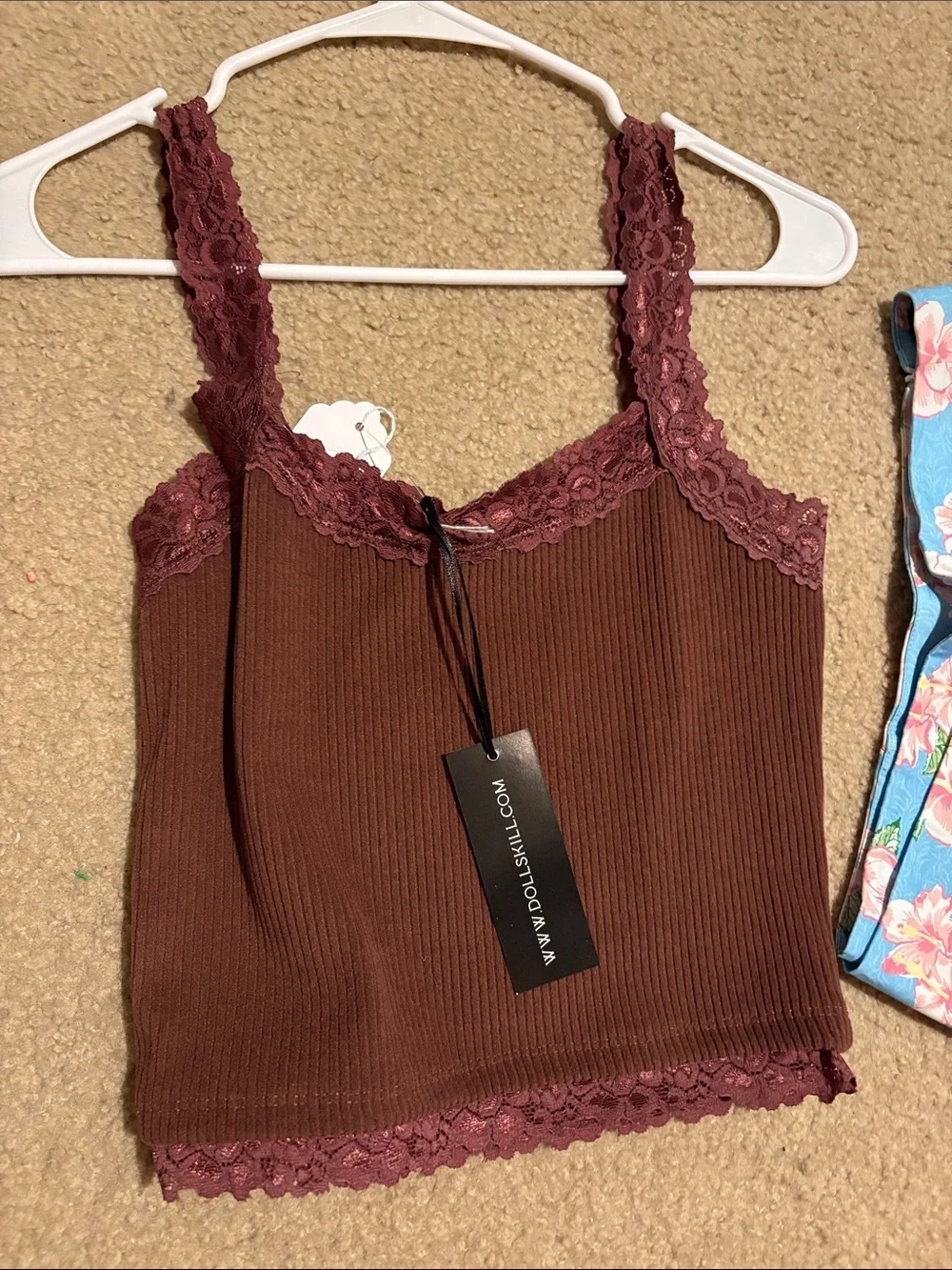 dELiA*s Brown Lace Trim Crop Top & Blue Floral Mini Skirt - Picture 4 of 14